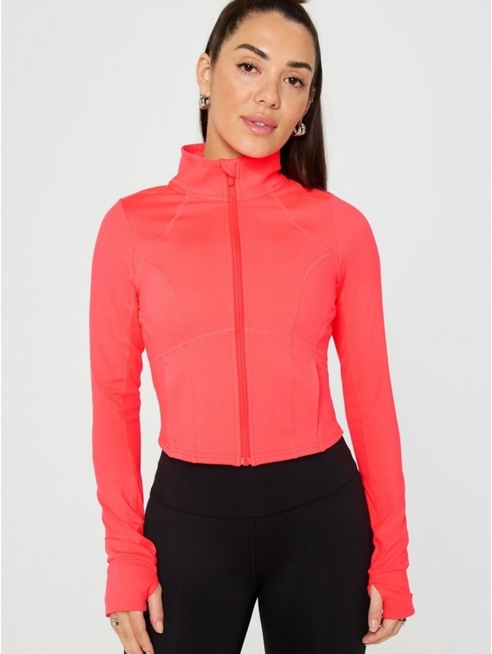 Fabletics Women’s Cropped Full Zip Athletic Jacket Coral Pink Size Large